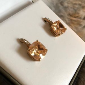 CBC Rose Gold CZ Princess Cut Drop Earrings